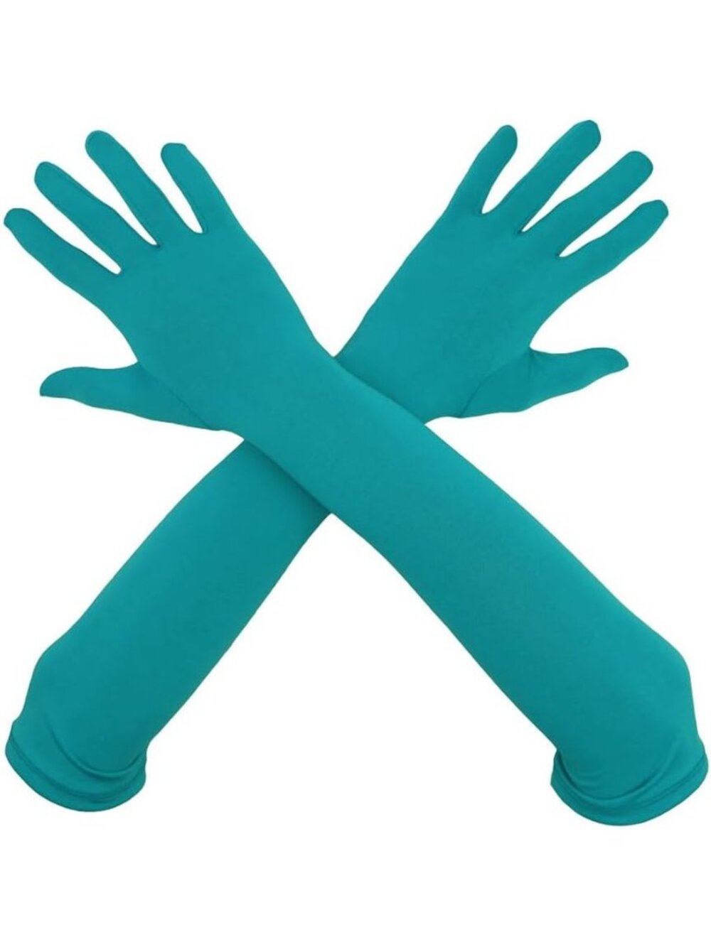 Women's Lake Blue 18" Elbow Length Stretchy Costume Bridesmaids Spandex Gloves